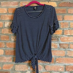 Bobeau Striped Short Sleeve Top with Tie Front Size XS Fits Like Small